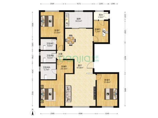 中骏西山天璟 4室1厅3卫 155平方