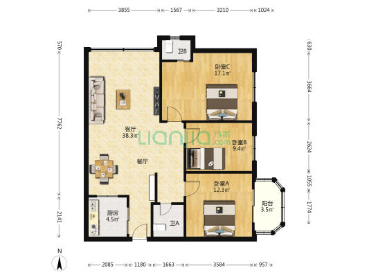 工商局宿舍 3室1厅2卫 104平方