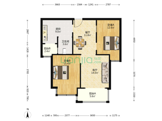 品尊国际一期 2室2厅1卫 101平方