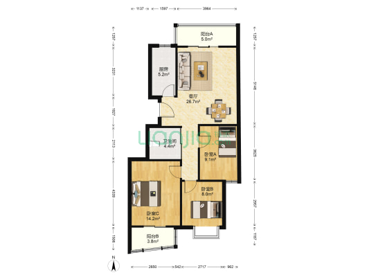 香江生态丽景C区 3室1厅1卫 94平方