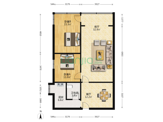 顺成楼 2室2厅1卫 110平方