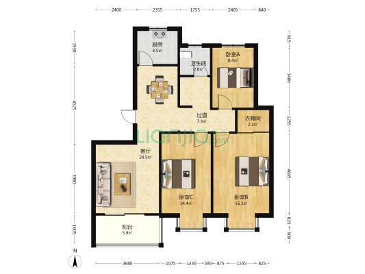 訾营安置区 3室1厅1卫 113平方