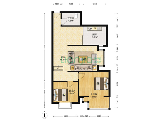 奥林花园 2室1厅1卫 105平方