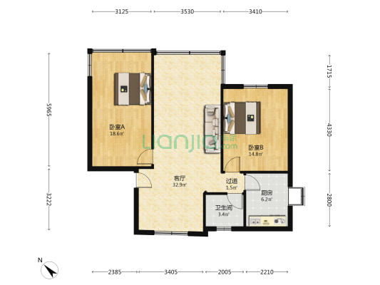 汉阳大街22号 2室1厅1卫 91平方