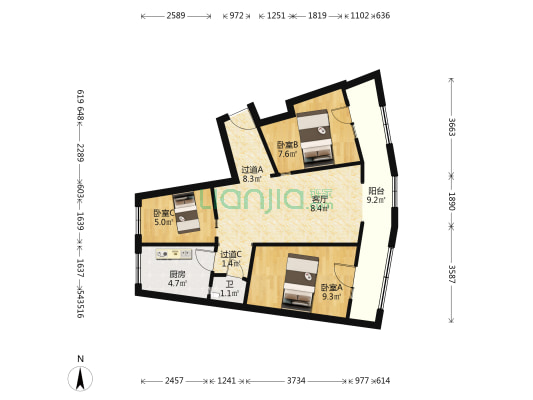 宝山北路433号 3室1厅1卫 60平方