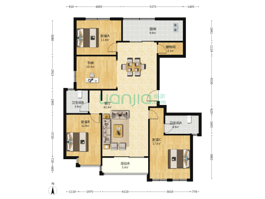 欧福雅苑 4室1厅2卫 154平方