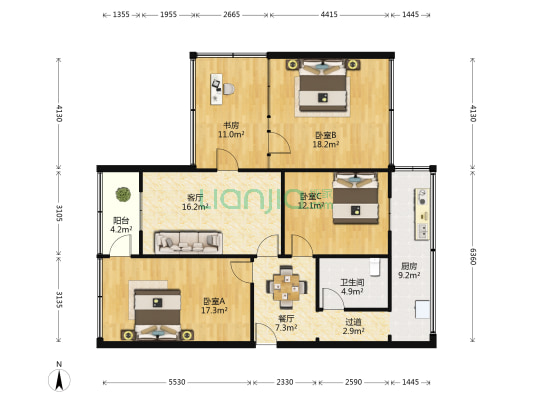 指挥街44号 4室2厅1卫 79平方