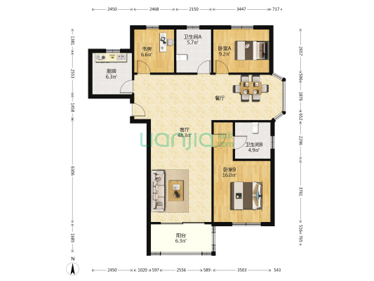 卢湾城市花园 3室1厅2卫 135平方