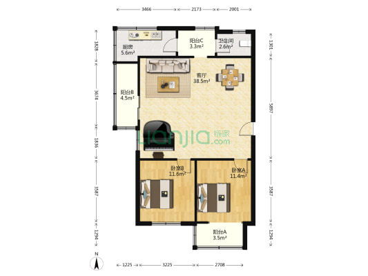 四维村8号 2室1厅1卫 87平方