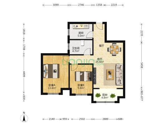 美的翰城东区 2室1厅1卫 83平方