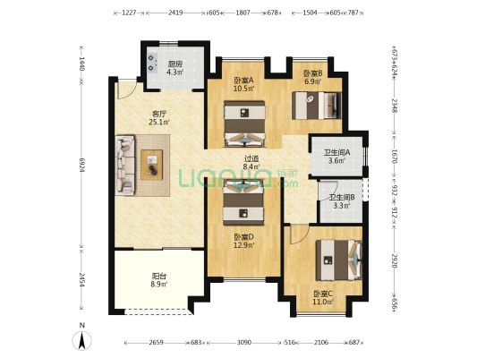 新鸿悦都会 4室1厅2卫 118平方