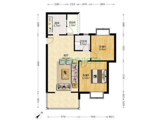 杜鹃城千万间 2室1厅1卫 78平方