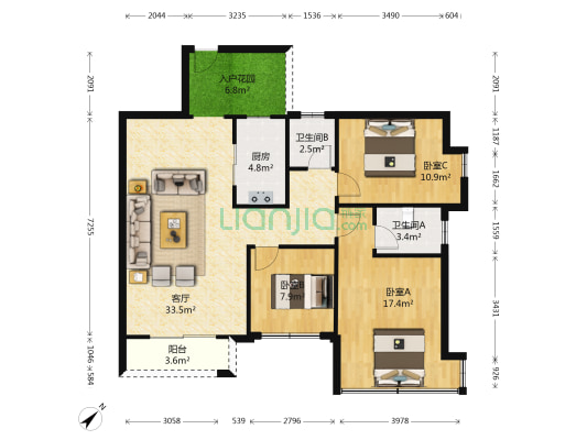 新世纪星城美寓 3室1厅2卫 103平方
