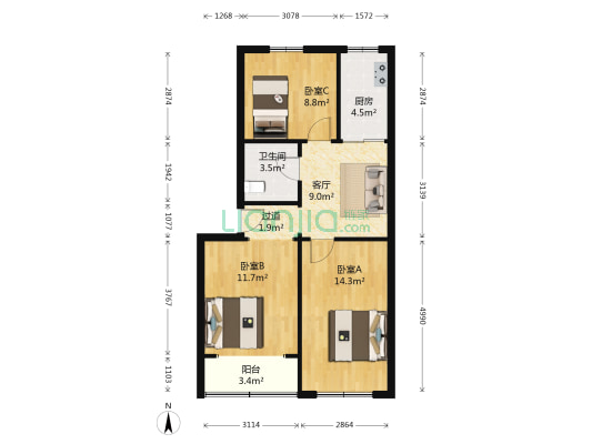 华阳路广华园小区 3室1厅1卫 71平方