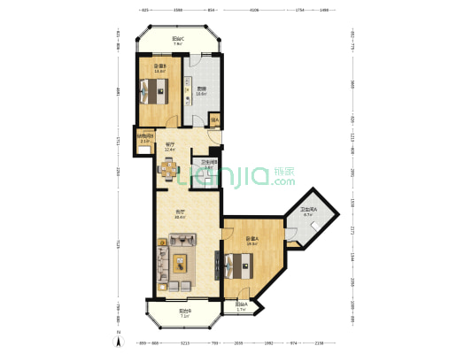 宝轩大厦 2室2厅2卫 157平方
