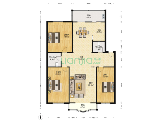 金城家园 3室2厅2卫 168平方
