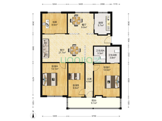 金蟾六组团 4室2厅2卫 126平方