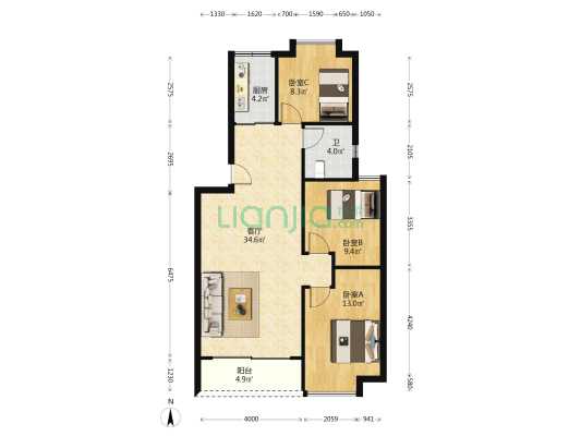 伟鸿楼 3室1厅1卫 93平方
