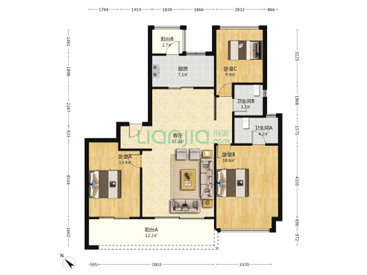 中车共享城锦苑 3室1厅2卫 138平方