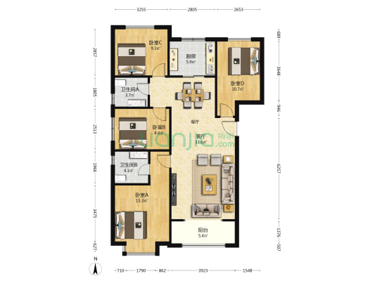 湾流阔景 4室1厅2卫 138平方