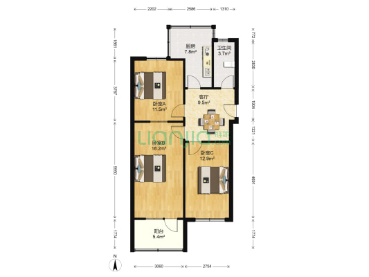 河纺北大院 3室1厅1卫 79平方
