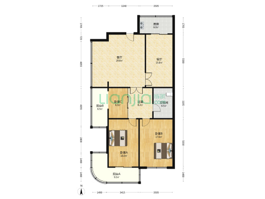 师范小区 3室2厅1卫 142平方