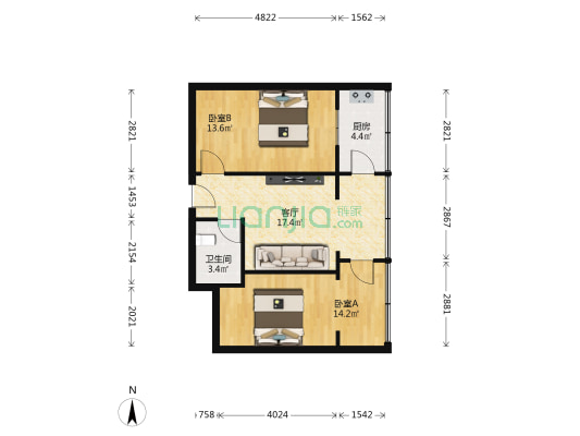 省电信器材场家属院 2室1厅1卫 64平方