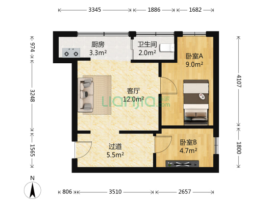 太原路87号 2室1厅1卫 40平方