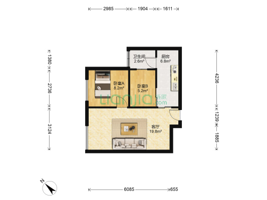 富都广场 2室1厅1卫 55平方