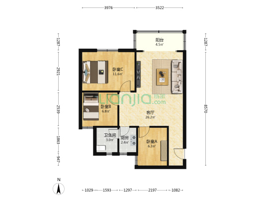 秀东街17号 3室1厅1卫 73平方