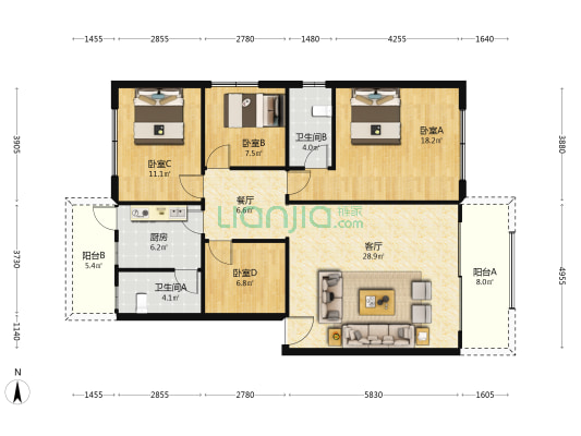 明珠楼 4室2厅2卫 117平方