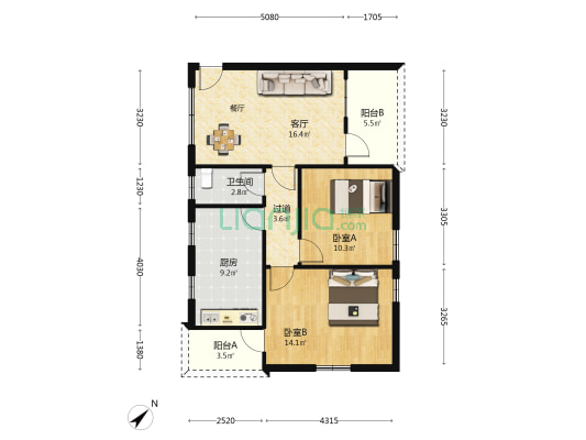 石花园 2室1厅1卫 83平方