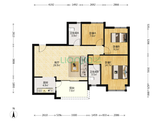 九溪公园里 3室1厅2卫 92平方