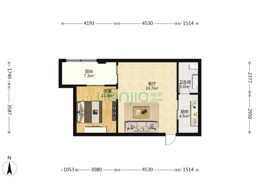 名仕馆（井冈山大道372号) 1室1厅1卫 73平方