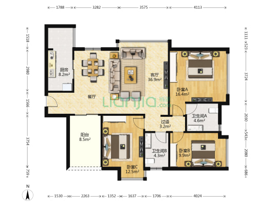 东域龙湾一期 3室1厅2卫 122平方