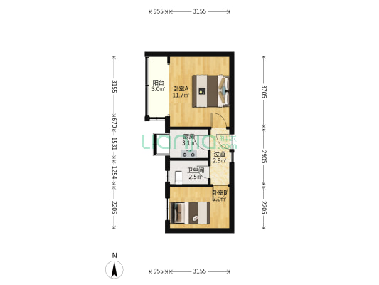 建新西街67号院 2室0厅1卫 38平方