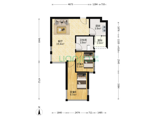 丽江花园星海洲 2室1厅1卫 65平方