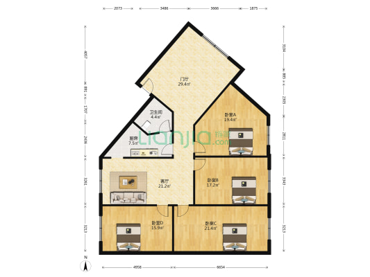 皇花街13号院 4室1厅1卫 173平方
