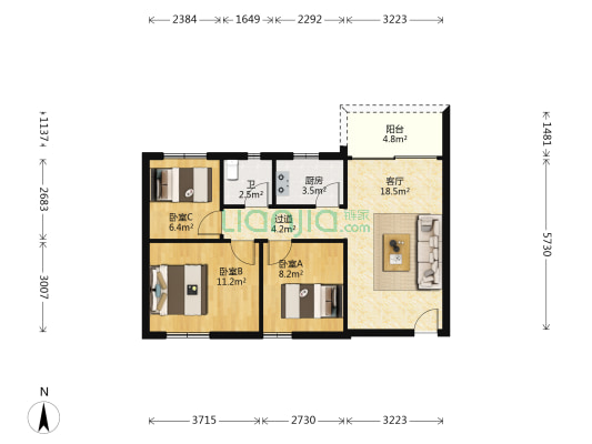 新市花园一期 3室1厅1卫 71平方