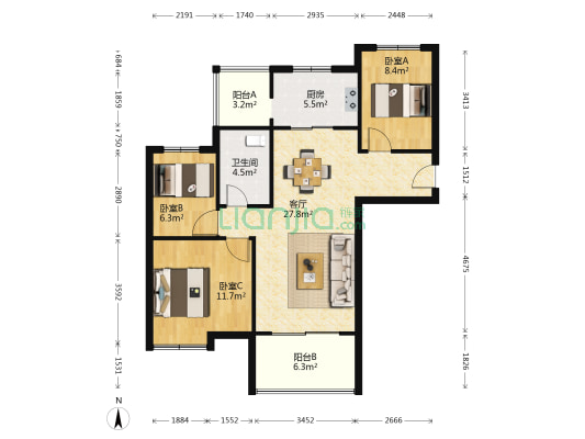 东台碧桂园 3室1厅1卫 97平方