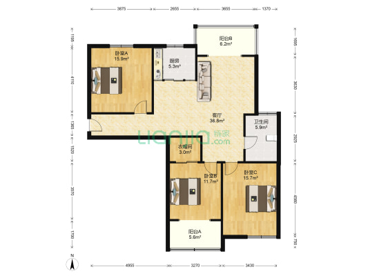 世代华府 3室1厅1卫 113平方