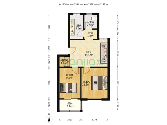 兴海苑C区 2室1厅1卫 61平方