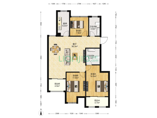 花溪公馆 3室1厅2卫 125平方