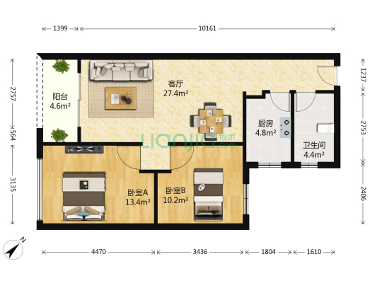 嘉和冠山海 2室1厅1卫 91平方