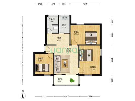 和平大院 3室1厅1卫 82平方