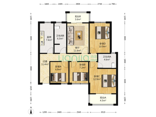 丹水嘉苑 4室1厅2卫 125平方