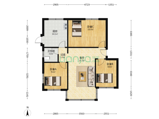 飞龙四区啤酒厂职工楼 3室1厅1卫 89平方