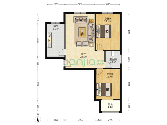 联合一号院  南北通透  两居  视野好  华阳路-户型图