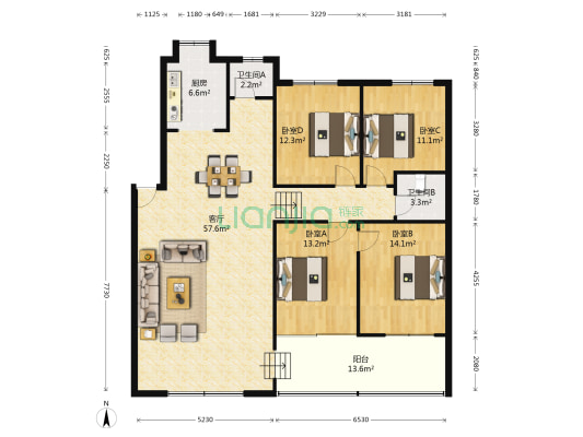 長和园 4室1厅2卫 150平方
