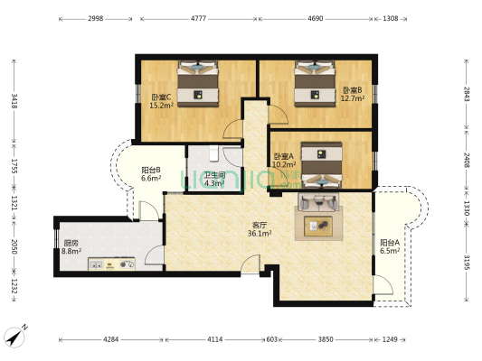 华艺村 3室1厅1卫 110平方